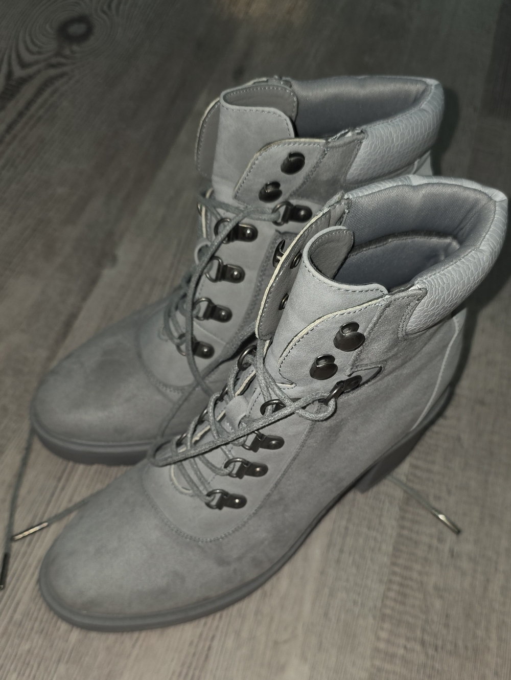 JustFab Grey Lace-Up Ankle Booties